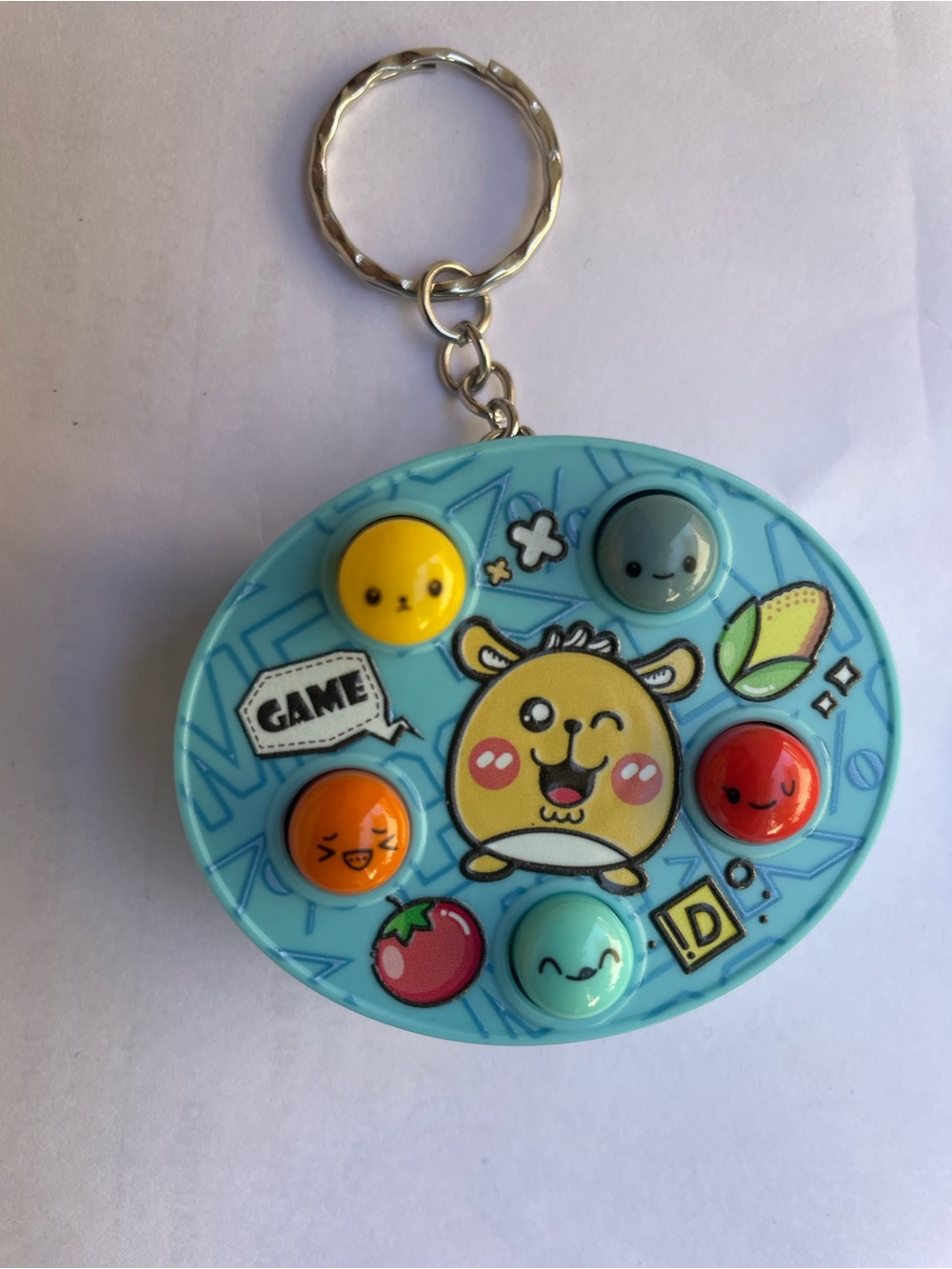 Blue Cute Animal Pop Button Keychain Toy - Sensory Fidget for Kids